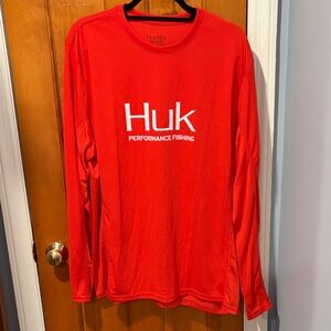 Huk Men's Vibrant Red Long Sleeve Shirt